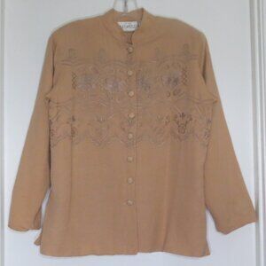 Passports Jacket Vintage Embroidered Floral Camel Eastern Lightweight Size S
